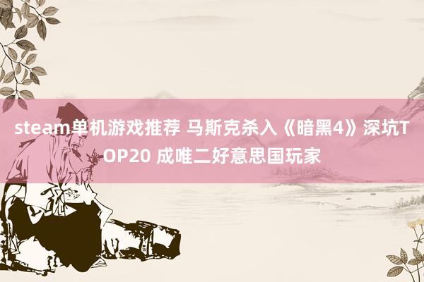 steam单机游戏推荐 马斯克杀入《暗黑4》深坑TOP20 成唯二好意思国玩家